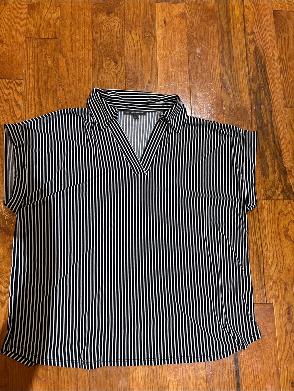 Adrianna Papell Black and White Vertical Stripe Blouse